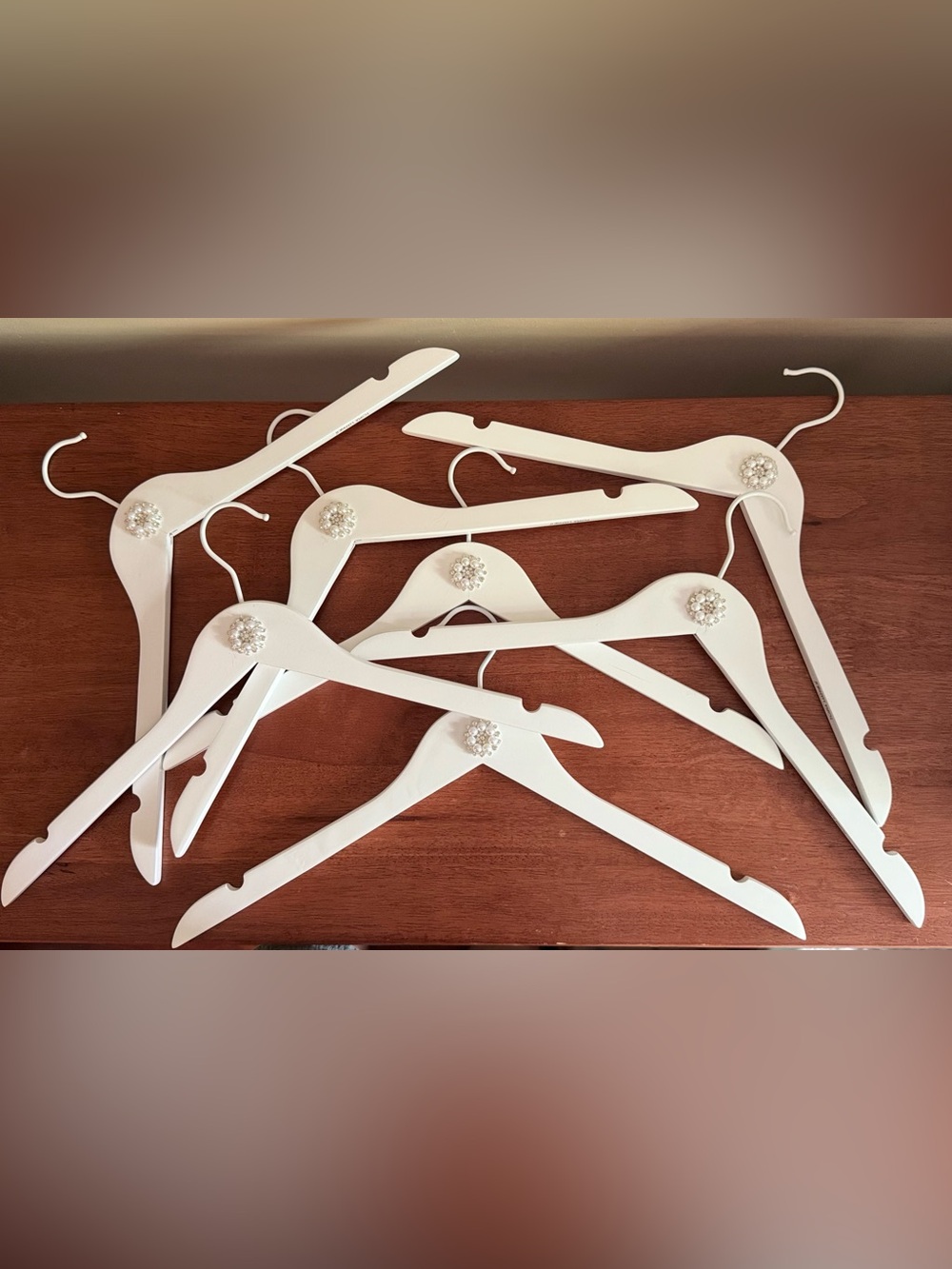 Set of 7 Custom Wedding Dress Hangers | Pearl & Rhinestone | Bride & Bridesmaids